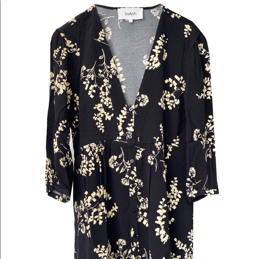 ba&sh Black and Cream Floral Mini Dress